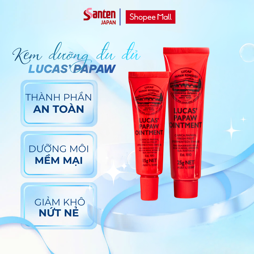 Kem dưỡng môi đu đủ Lucas Papaw White Conc giúp dưỡng môi giảm khô nứt da Tuýp 15g, 25g