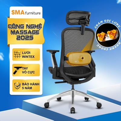 Ghế công thái học SMA Furniture ErgoMass, Tính năng massage 2 chế độ, ngả ghế 145 độ, BH 5 năm