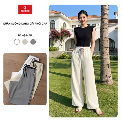 Quần dài nữ CARDINA chất liệu thô đũi dài suông phối cạp 6QDR07