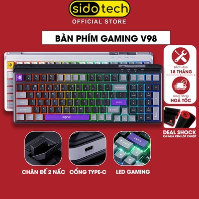 Bàn phím giả cơ silent có dây SIDOTECH INPHIC V98 văn phòng chống ồn gaming gõ êm chống ồn full size phím led rainbow