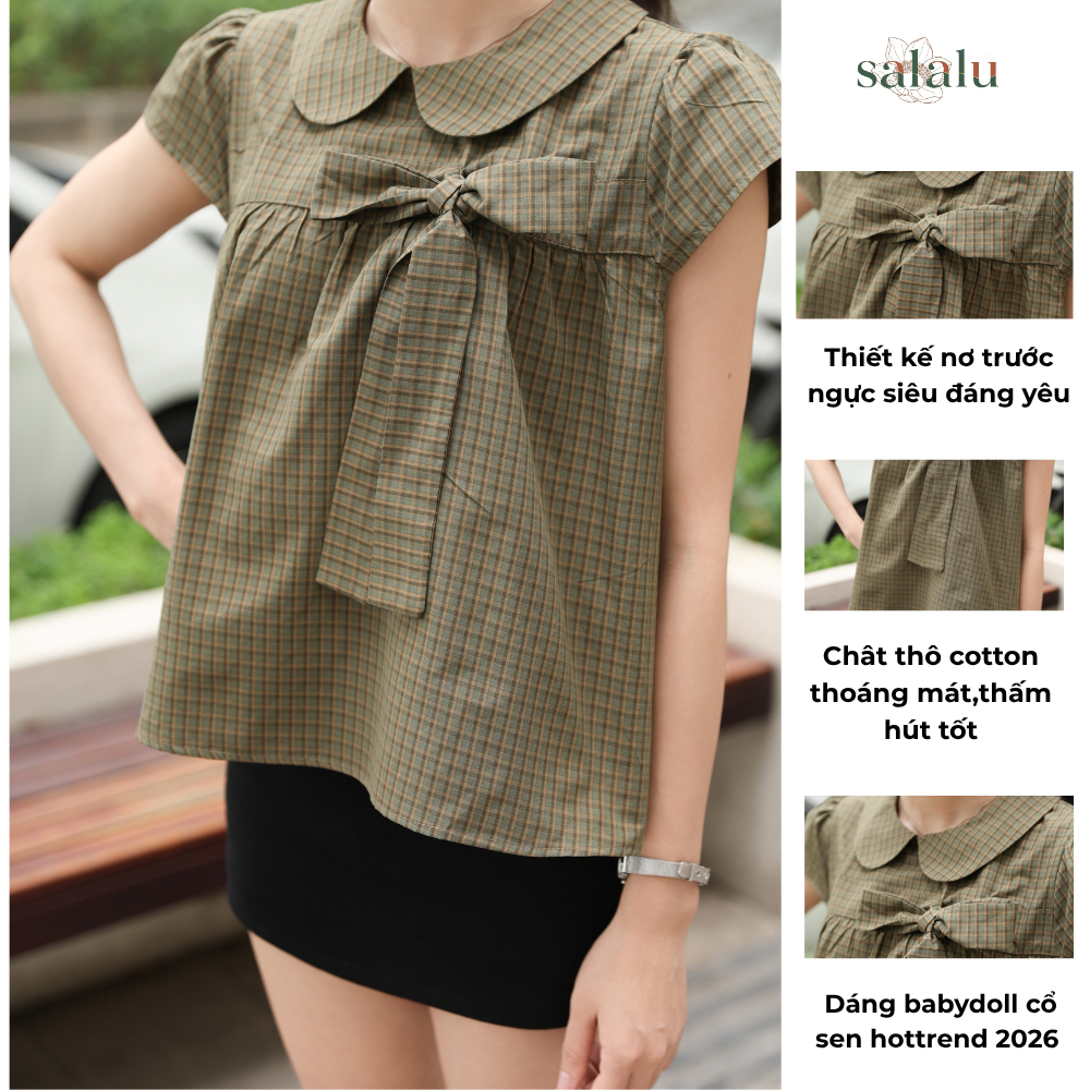 BT 049 Áo babydoll cổ sen cài nơ trước ngực siêu dễ thương | BigBuy360 - bigbuy360.vn