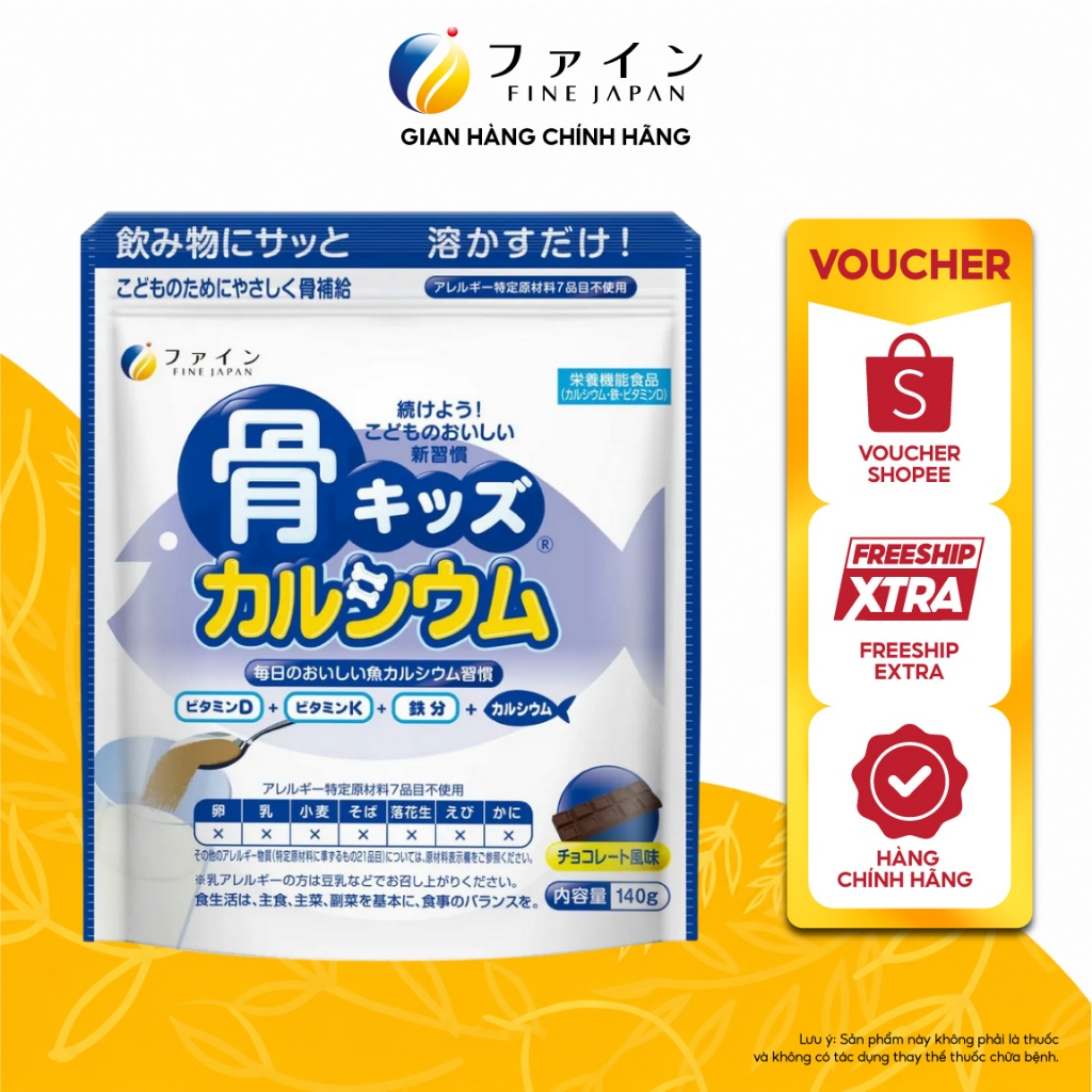 Bột Canxi Cá Tuyết Bone's Calcium For Kids FINE JAPAN  bổ sung canxi hỗ trợ phát triển chiều cao