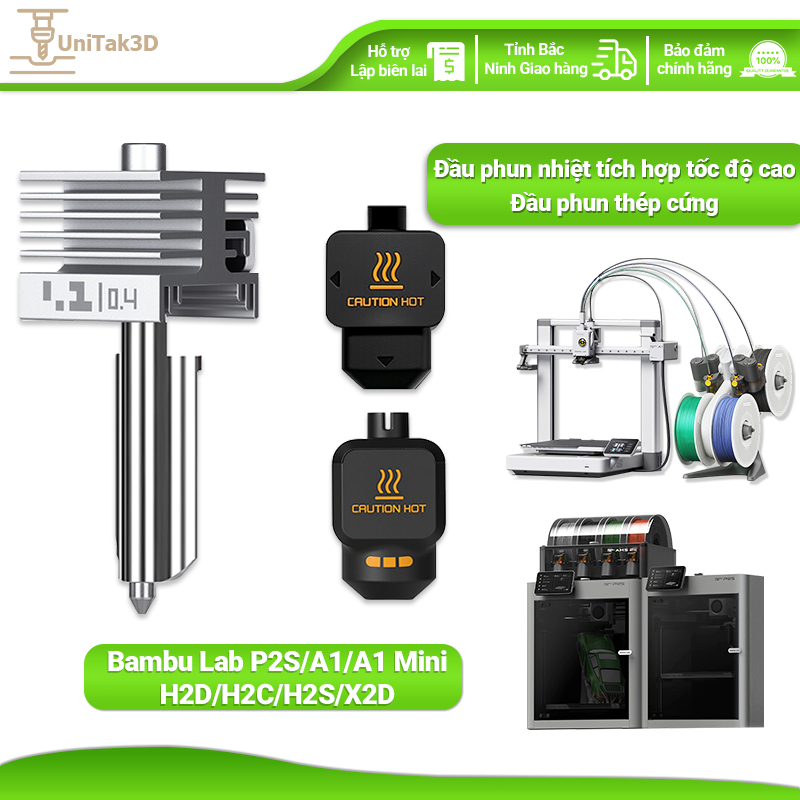 UniTak3D Đã nâng cấp 0.2/0.4/0.6mm for Bambu Lab X2D/P2S/H2D/H2S/H2C Máy in 3D Hotend thép cứng Nozz