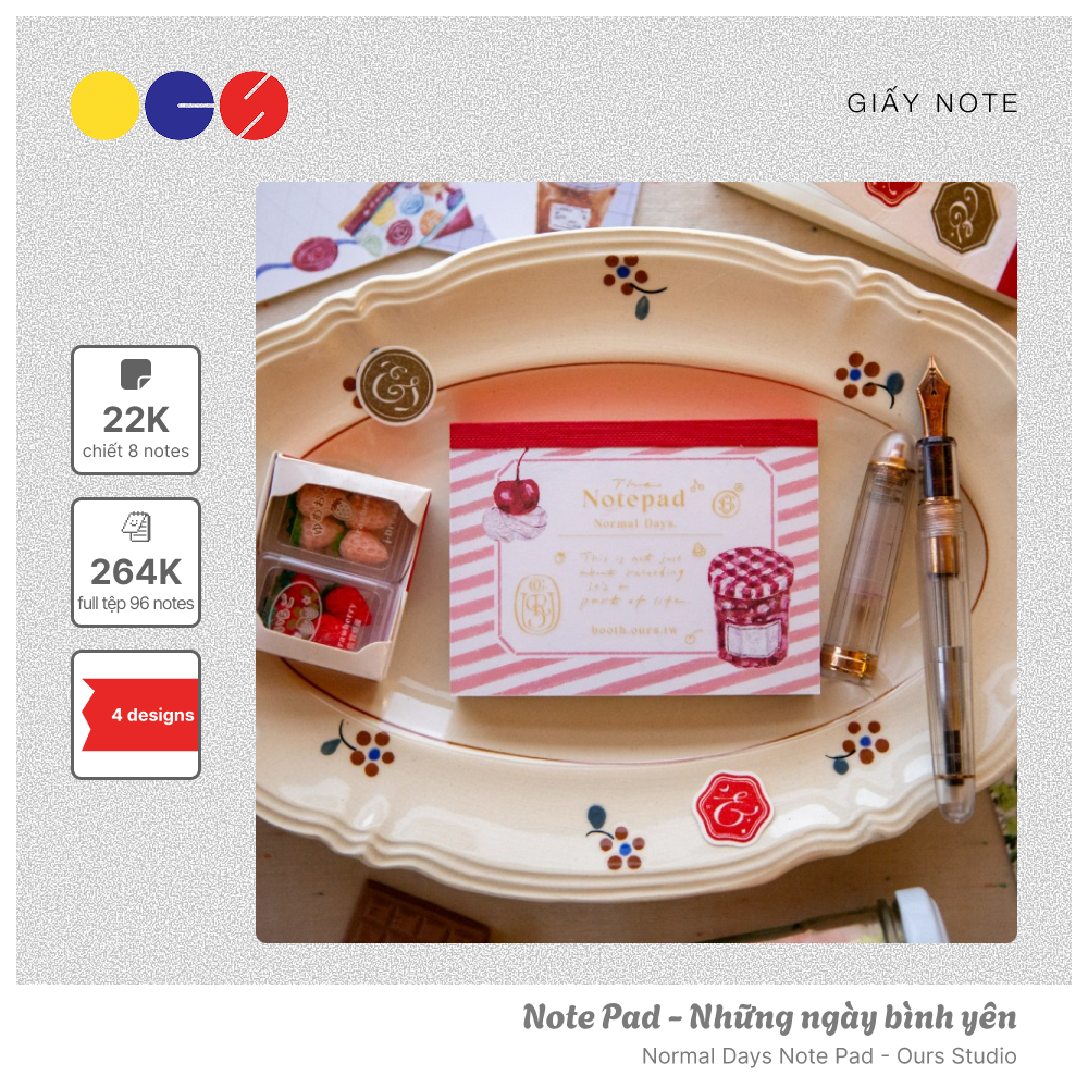 Chiết 8 tờ - Giấy ghi chú - Những ngày bình yên - hãng Ours Studio - Normal Days Note Pad  - 4 desig