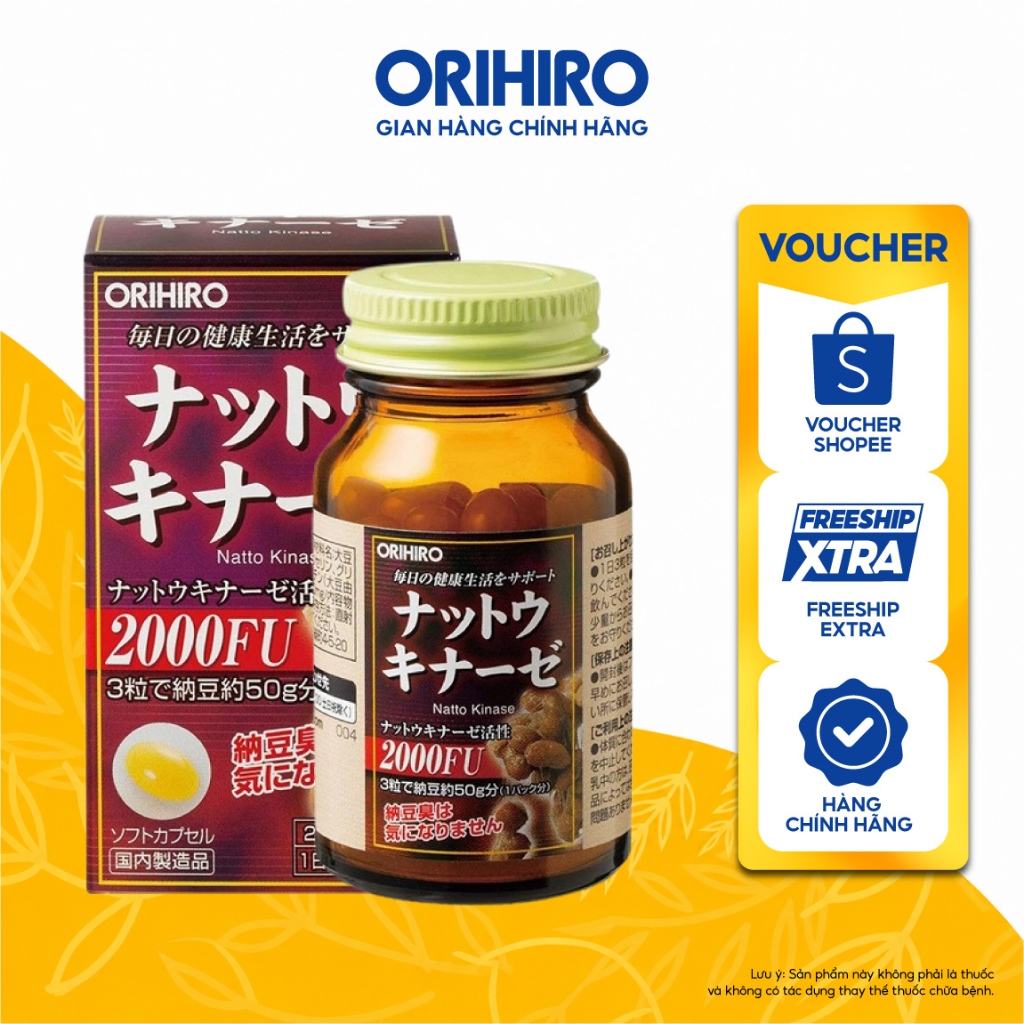 [Mẫu mới] Viên uống ngừa tai biến đột quỵ Nattokinase 2000FU Orihiro 60 viên