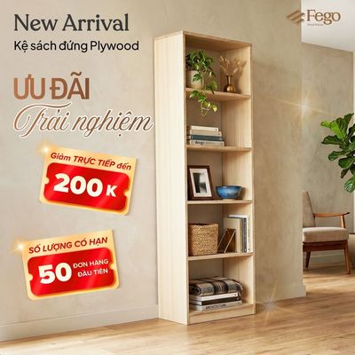 Kệ Sách 5 Tầng Plywood Cao Cấp- Kệ Gỗ Đứng Fego Trưng Bày