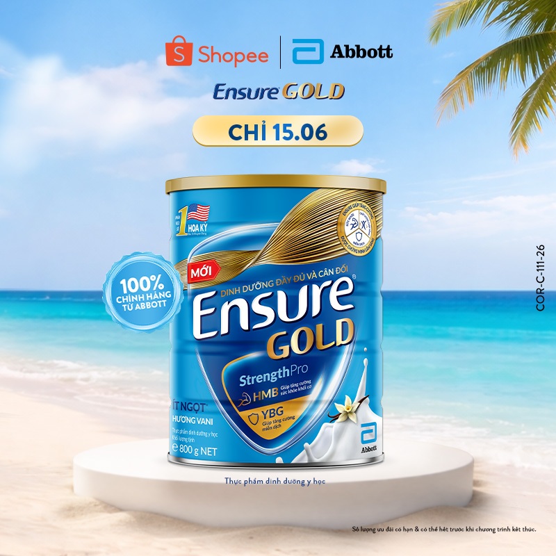 Sữa bột Ensure Gold Abbott hương vani ít ngọt 800g