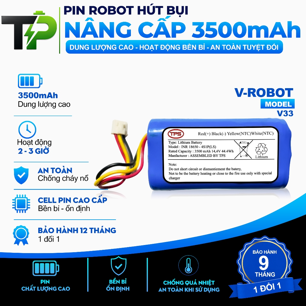 (DUNG LƯỢNG 3500 mAh ) PIN  ROBOT HÚT BỤI V-ROBOT V33 ( 3500 mAH) NÂNG CẤP BẢO HÀNH 9 THÁNG