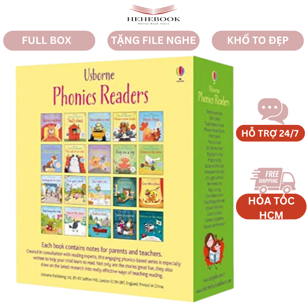 Sách luyện ngữ âm - USBORNE PHONICS READERS 20 cuốn + file mp3, FULL BOXSET KHỔ TO GIẤY BÓNG