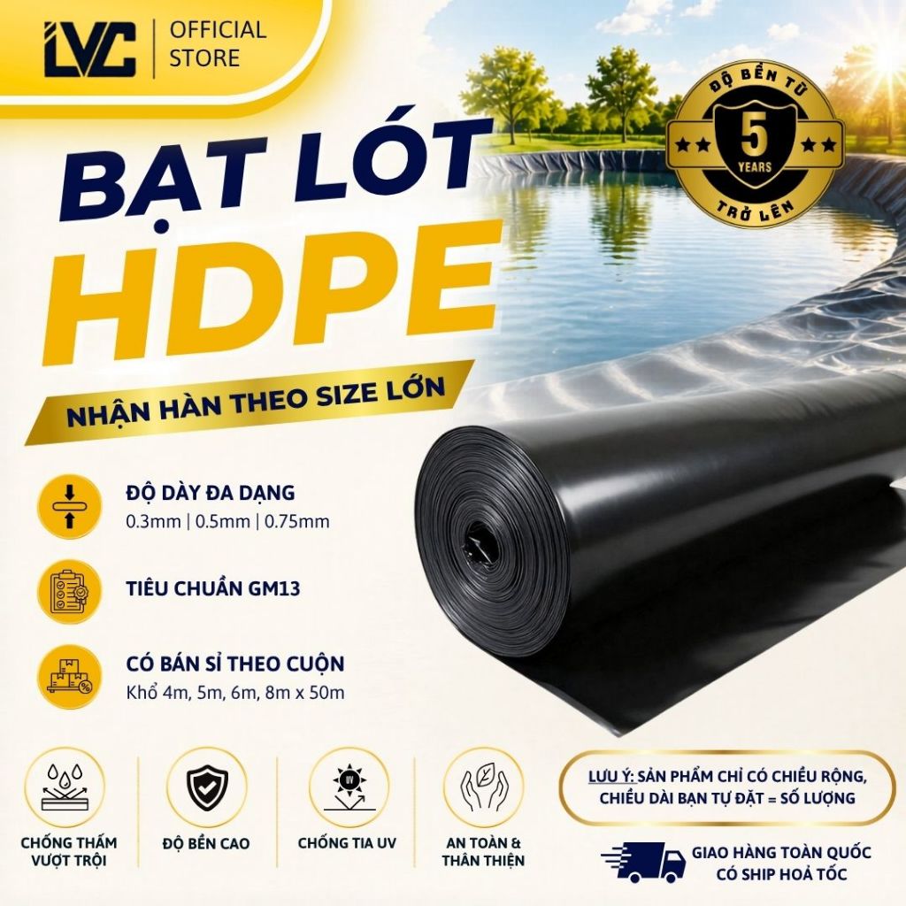 Bạt Lót Hồ Chống Thấm HDPE KHỔ 5 MÉT, Bạt Lót Ao Nuôi Cá Tôm, Bạt Làm Ruộng Muối