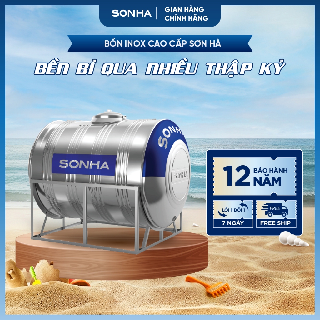 [Giao MIỀN BẮC] Bồn Nước Inox Sơn Hà Ngang 500l - 700l - 1000l - 1500l - 2000l - 3000l - Bảo Hành 12