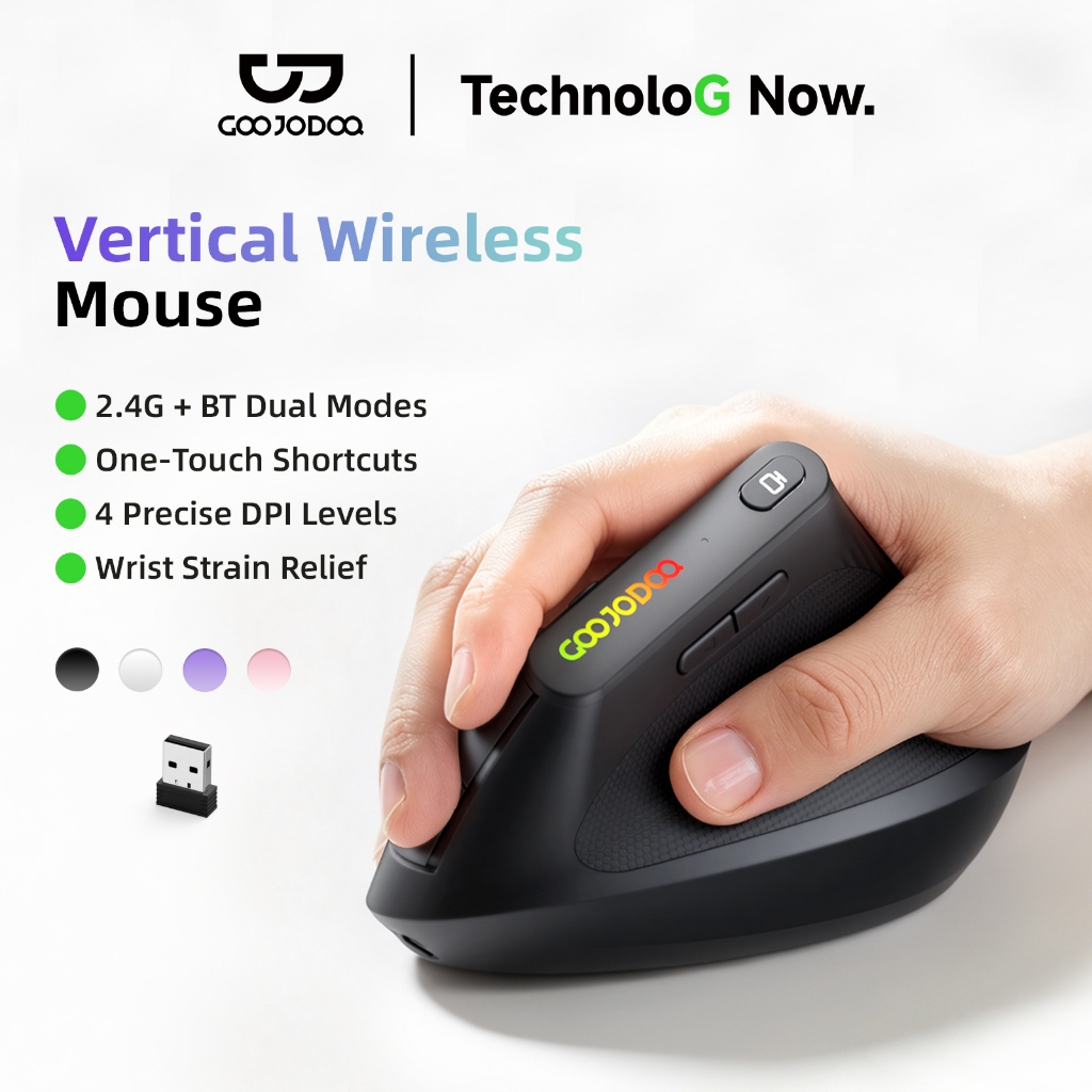 Chuột Dọc Không Dây GOOJODOQ Công thái học 2 Chế Độ 2.4G+BT5.0,4 DPI Lên 3200 Nút Tới/Lùi+Về Desktop | BigBuy360 - bigbuy360.vn