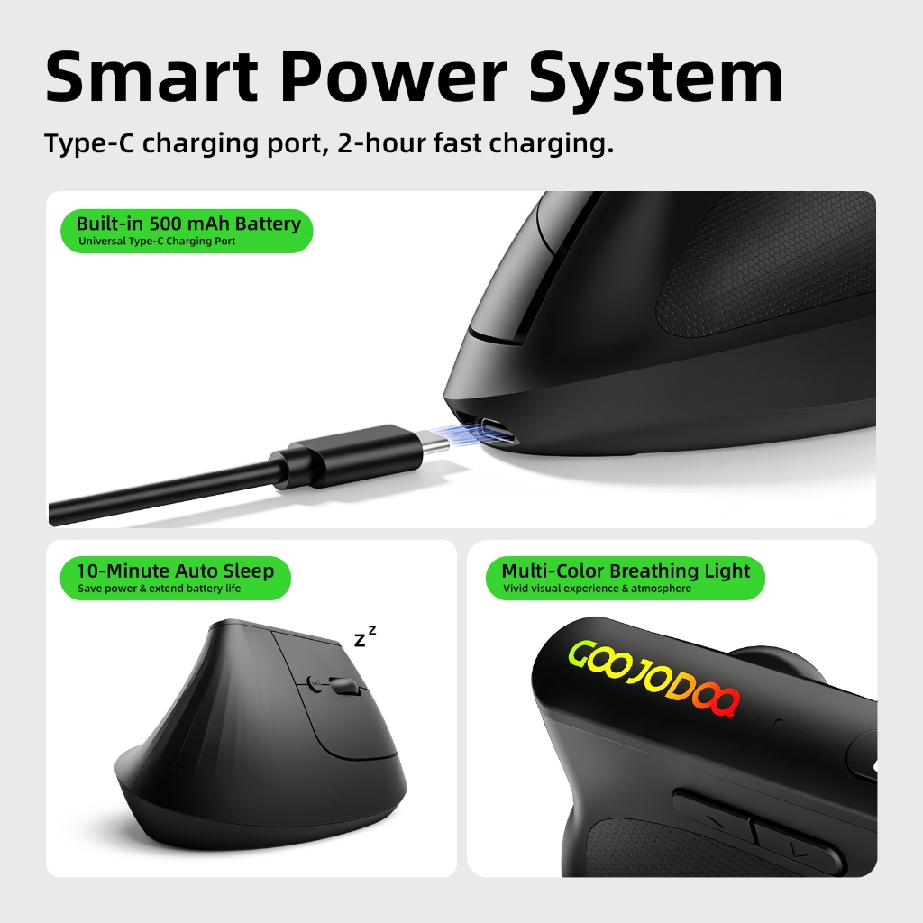Chuột Dọc Không Dây GOOJODOQ Công thái học 2 Chế Độ 2.4G+BT5.0,4 DPI Lên 3200 Nút Tới/Lùi+Về Desktop | BigBuy360 - bigbuy360.vn