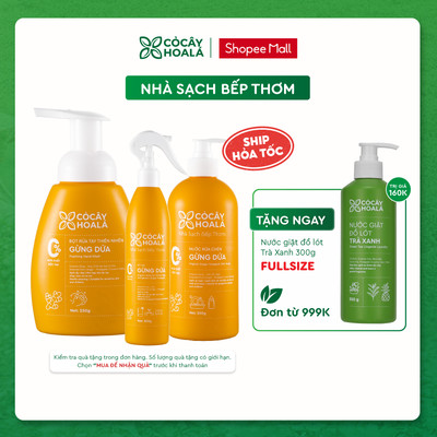 Combo Bọt rửa tay thiên nhiên, Nước rửa chén, Xịt lau bàn ăn, tủ lạnh Gừng Dứa Cỏ Cây Hoa Lá