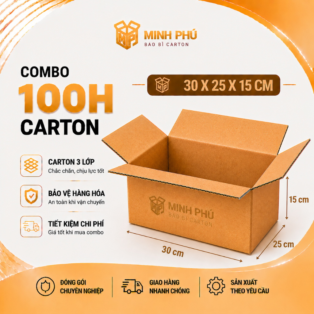 [COMBO] 100 Hộp carton 30x25x15 giá rẻ - Hộp giấy Carton đóng gói hàng hoá, mỹ phẩm, phụ kiện