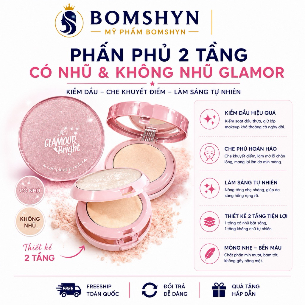 Phấn phủ 2 tầng trắng- có nhũ glamor bright xuất xứ thái lan