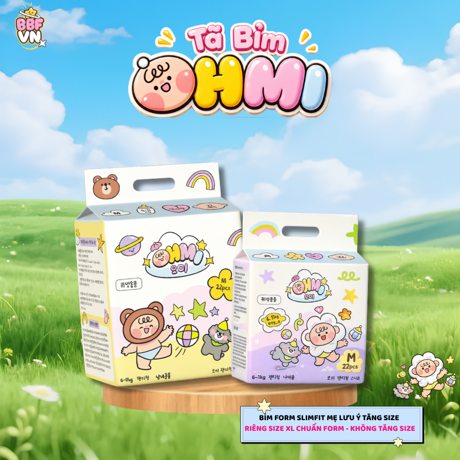 Tã/ Bỉm OHMI Hàn Quốc Siêu Thấm Hút,Sợi Siêu Vi Mềm Mại  Cho Bé - Khô Thoáng 12H