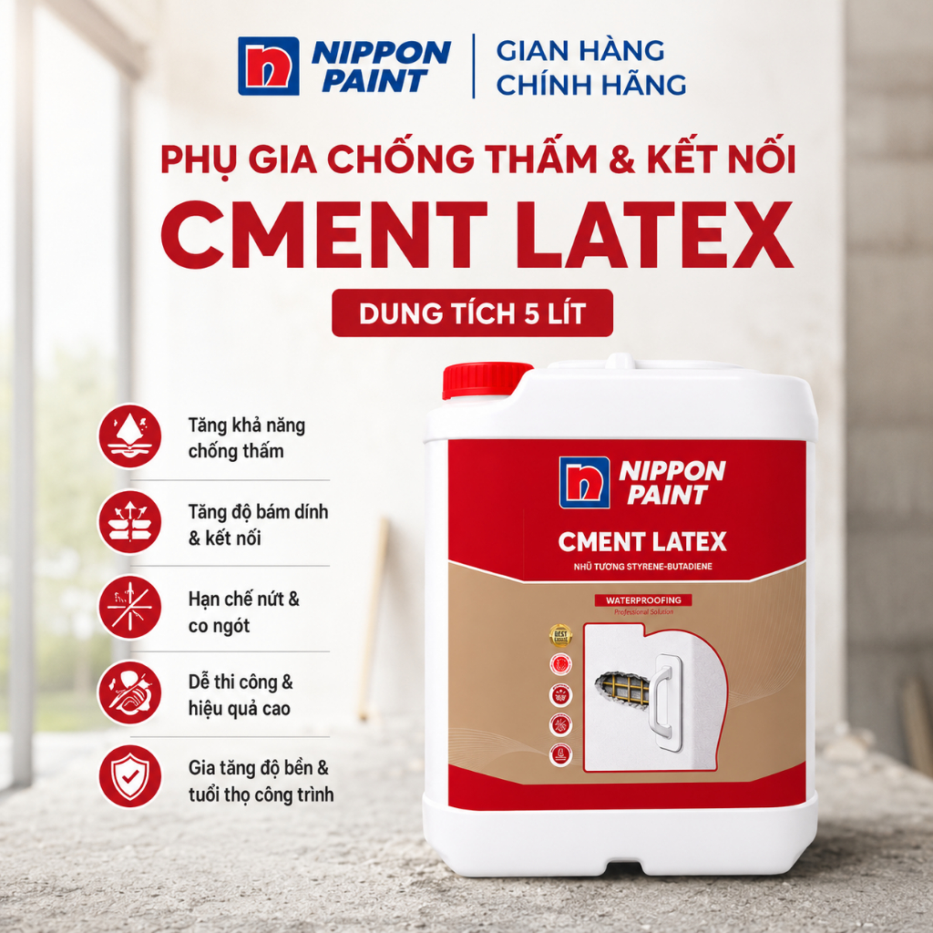 Phụ gia chống thấm & kết nối CMENT LATEX Nippon Paint - Dung tích 5 Lít
