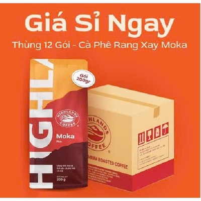 Thùng 12 gói Cà Phê Rang Xay Moka Highlands Coffee 200g