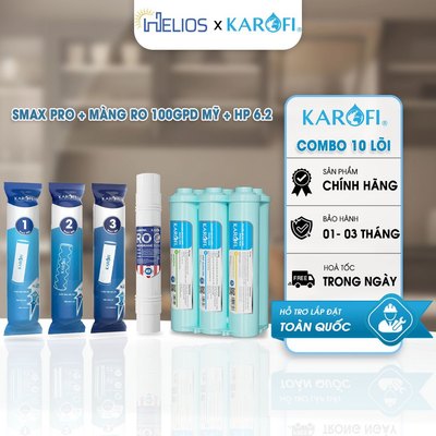 Bộ 10 Lõi Lọc Nước Karofi Chính Hãng - Smax Pro 123, RO100GPD Mỹ, HP 6.2 Thay Thế Máy RO