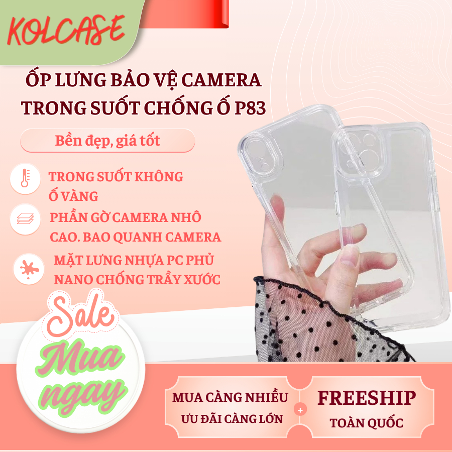 [ IPHONE 17 ] Ốp lưng trong suốt chống ố Kolcase P83 có bảo vệ camera, tích hợp nút bấm kim loại cho