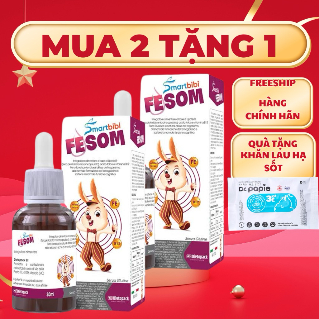 Sắt Fesom Smartbibi Ý - Bổ sung sắt Lipofer dễ hấp thu cho bé Lọ 30ml