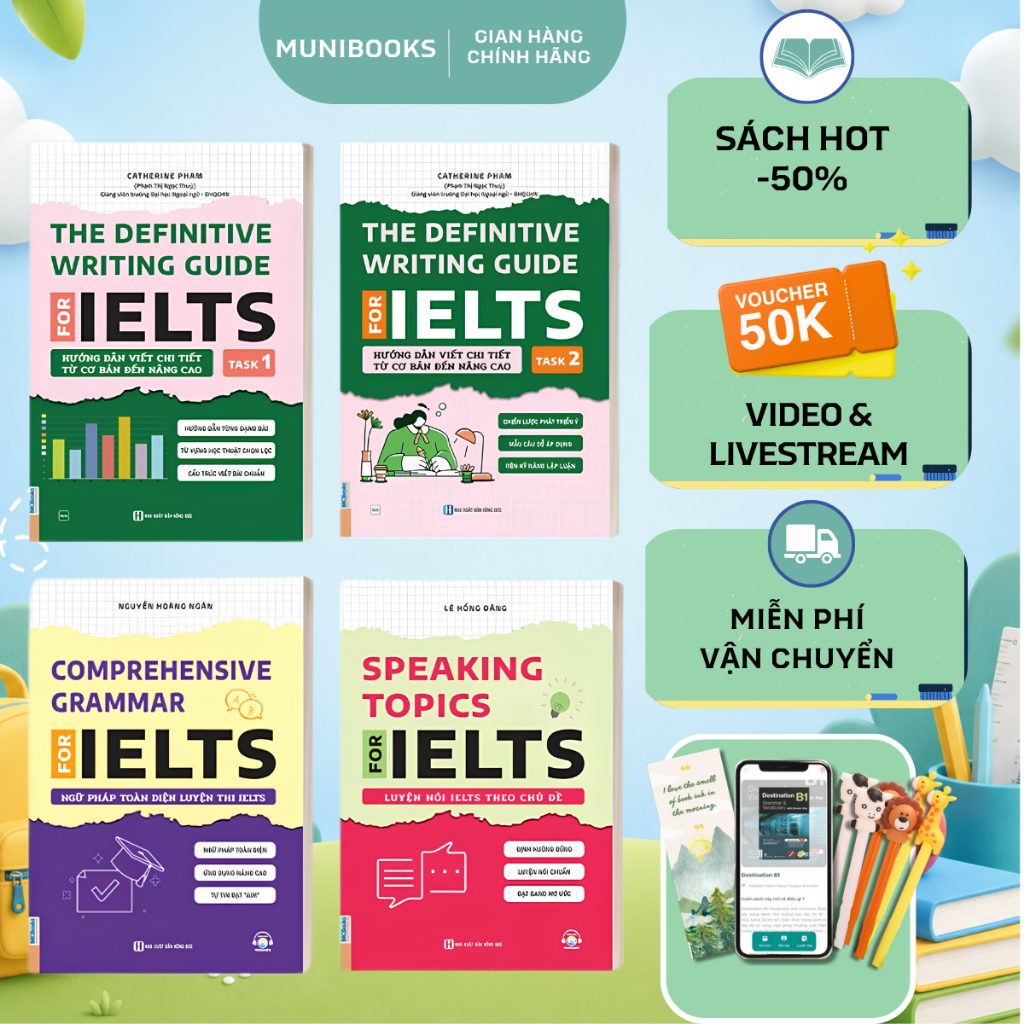 Sách  - Ôn luyện IELTS -  Comprehensive Grammar IELTS, Speaking Topics IELTS và The Definitive Writi