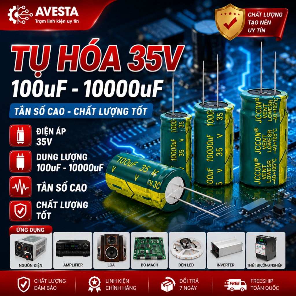 Tụ hóa 35V 100uF-10000uF tần số cao chất lượng tốt Avesta