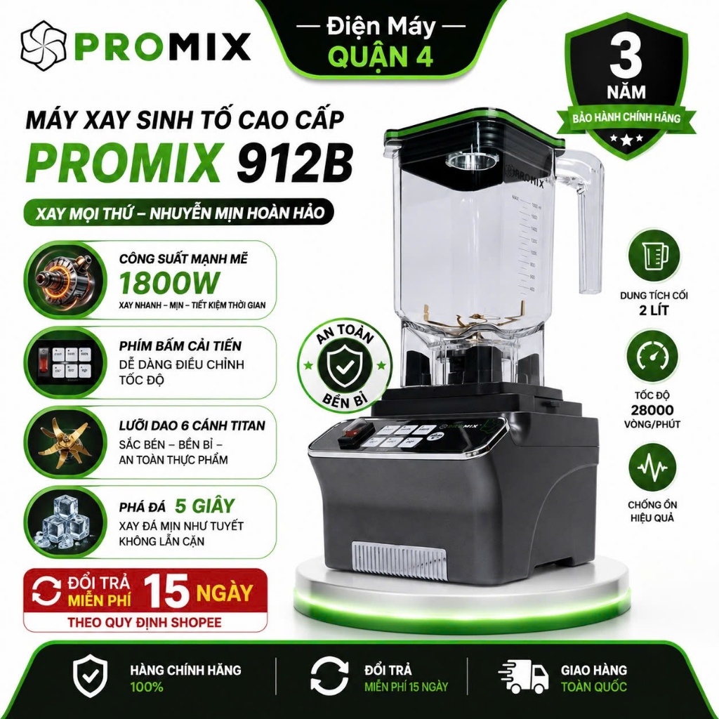 Promix 912B - Máy Xay Sinh Tố Công Nghiệp Promix 1800W PM-912B