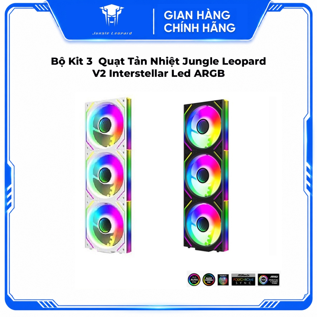 Bộ Kit 3 Quạt Tản Nhiệt Jungle Leopard V2 Interstellar Led ARGB (Ghép Nối Không Dây) - Kèm 2 Dây Kết