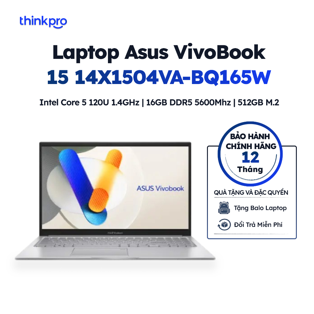 [CHÍNH HÃNG] Laptop văn phòng Asus Vivobook 15 X1504VA-BQ165W - Core 5 120U, 16GB, 512GB, FHD