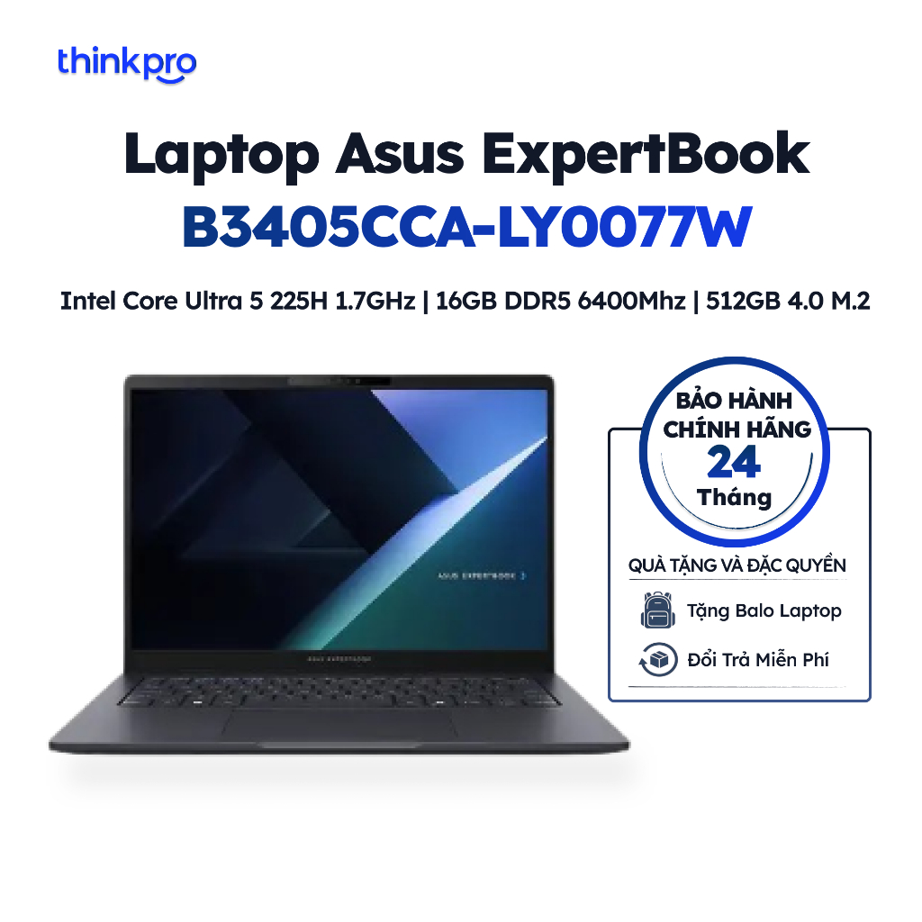 [CHÍNH HÃNG] Laptop ASUS ExpertBook B3405CCA LY0077W Core Ultra 5 RAM 16GB SSD 512GB 14 inch WUXGA A