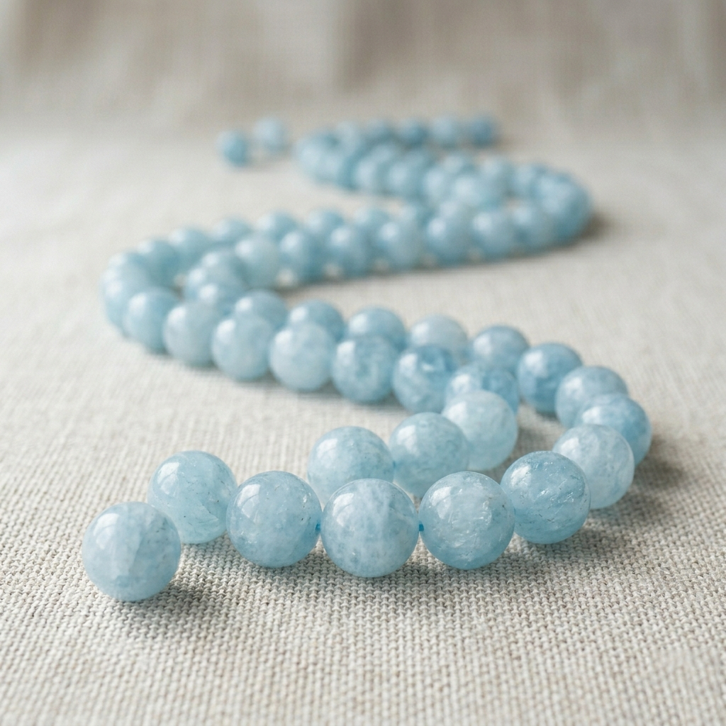 Hạt lẻ đá Aquamarine thiên nhiên 8mm hình cầu xỏ lỗ - năng lượng chữa lành đến từ viên đá của biển c