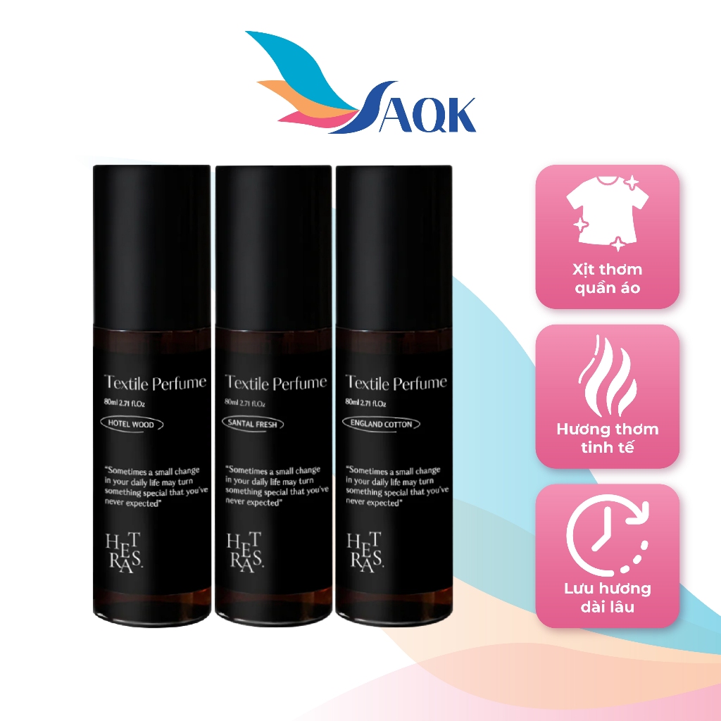 Xịt thơm vải quần áo Hetras Textile Perfume (80ml) - Mang lại cảm giác thơm mát, sạch sẽ và dễ chịu 