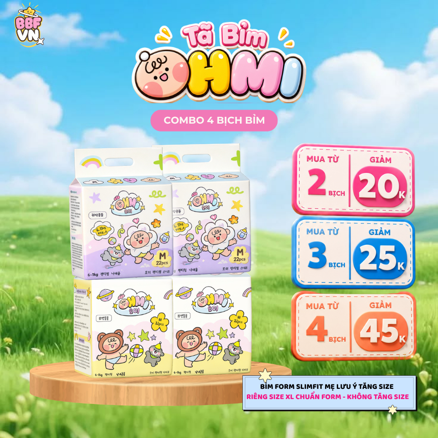 Combo 4 Tã Bỉm OHMI Hàn Quốc Siêu Mỏng,Mềm Mại Thấm Hút Tốt - Khô Thoáng 12H
