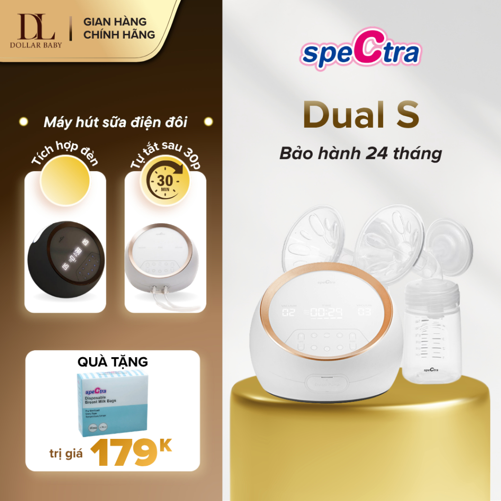 Máy hút sữa điện đôi kép Spectra Dual S - Hút 2 bên độc lập, 15 cấp độ, 5 cycle - Chính Hãng