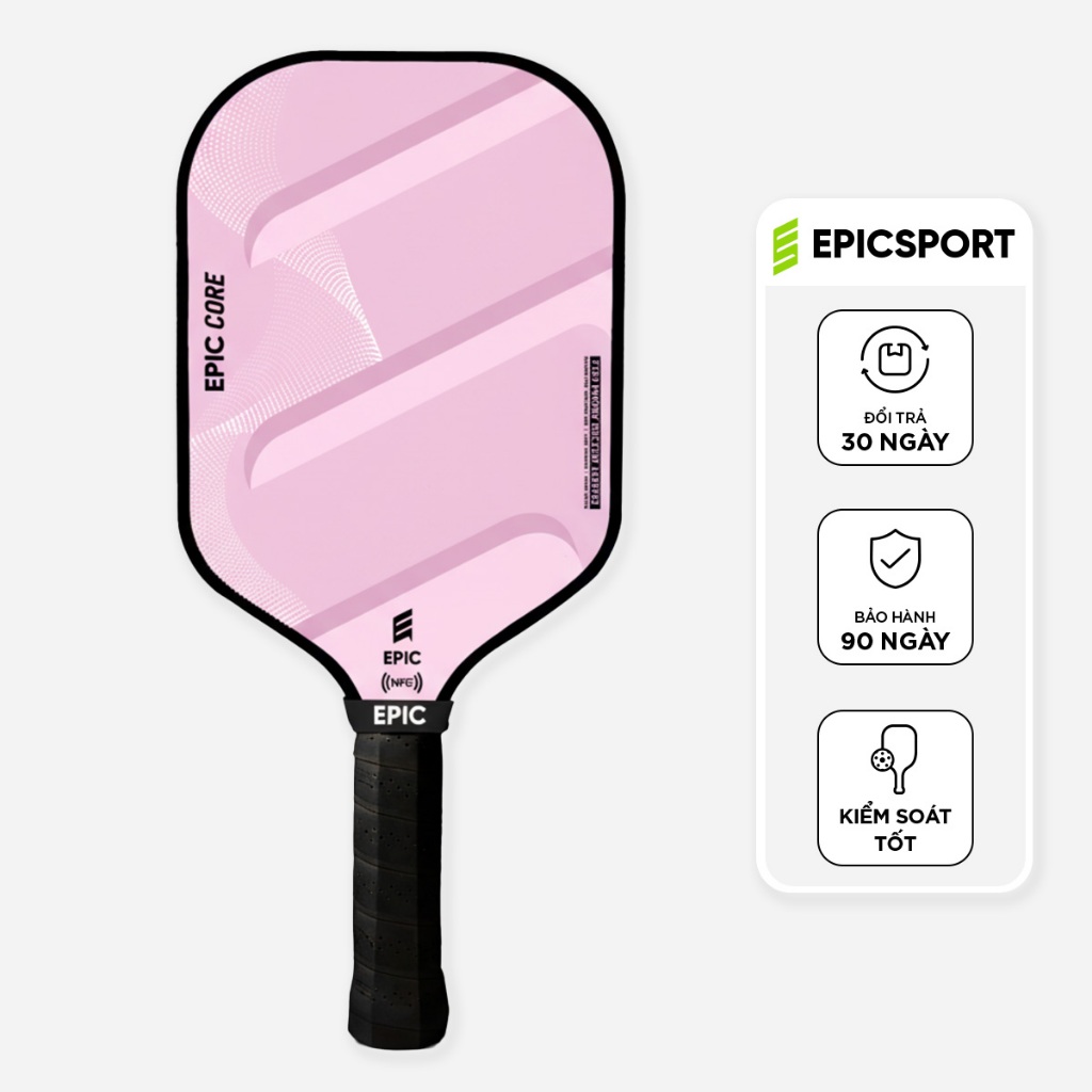 [TẶNG 3 BÓNG] Vợt Pickleball EPIC CORE - 16mm, Bề Mặt Carbon T700, Giảm Lực Tay, Kiểm Soát Tốt, Chín
