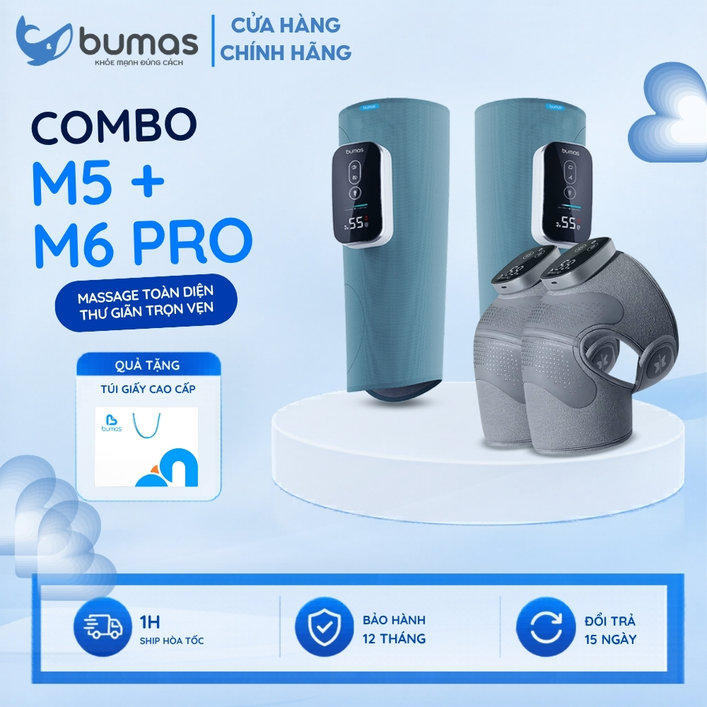 Combo Máy Massage Đầu Gối BUMAS M6 Pro Và Máy Massage Bắp Chân BUMAS M5 Kết Hợp Massage, Chườm Nóng 