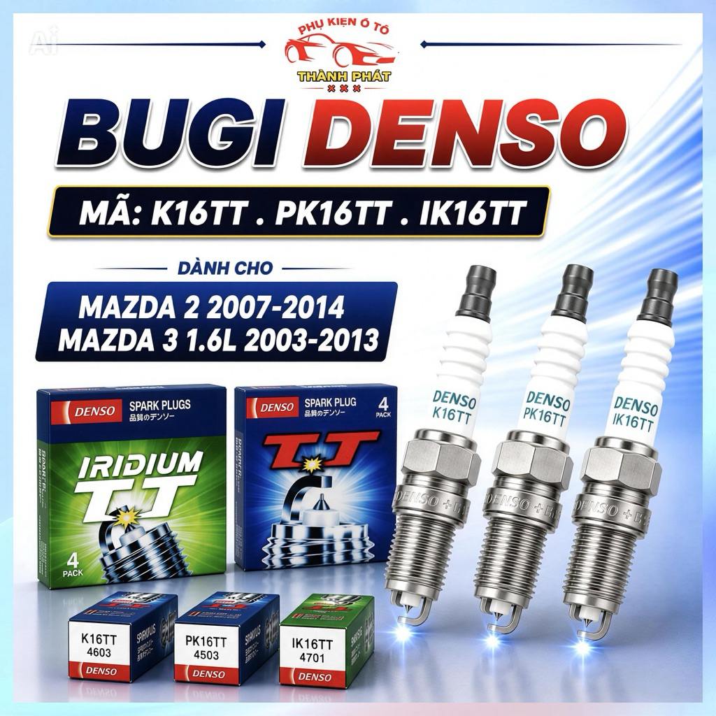 Bộ 4 Bugi Denso Chính Hãng Cho Mazda 3 1.6L Mazda 2 Trước 2014 Mã K16TT PK16TT IK16TT Đánh Lửa Mạnh