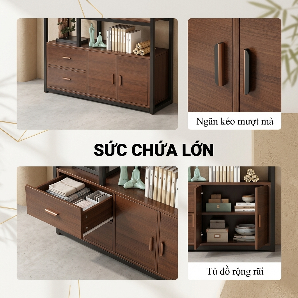 ALOVE Kệ Trang Trí Phòng Khách Kệ Trưng Bày Nhiều Tầng Khung Sắt Có Tủ Lưu Trữ Kệ Sách | BigBuy360 - bigbuy360.vn