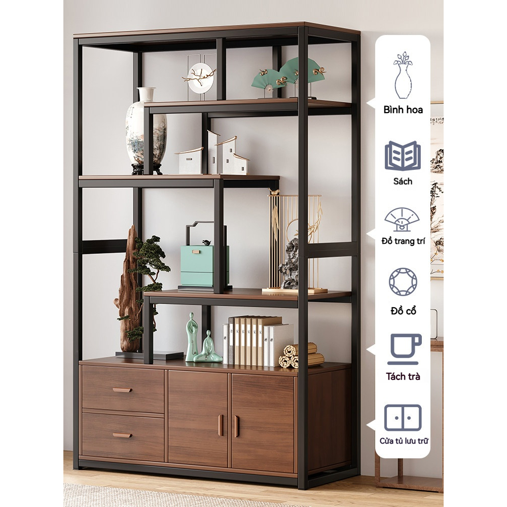 ALOVE Kệ Trang Trí Phòng Khách Kệ Trưng Bày Nhiều Tầng Khung Sắt Có Tủ Lưu Trữ Kệ Sách | BigBuy360 - bigbuy360.vn