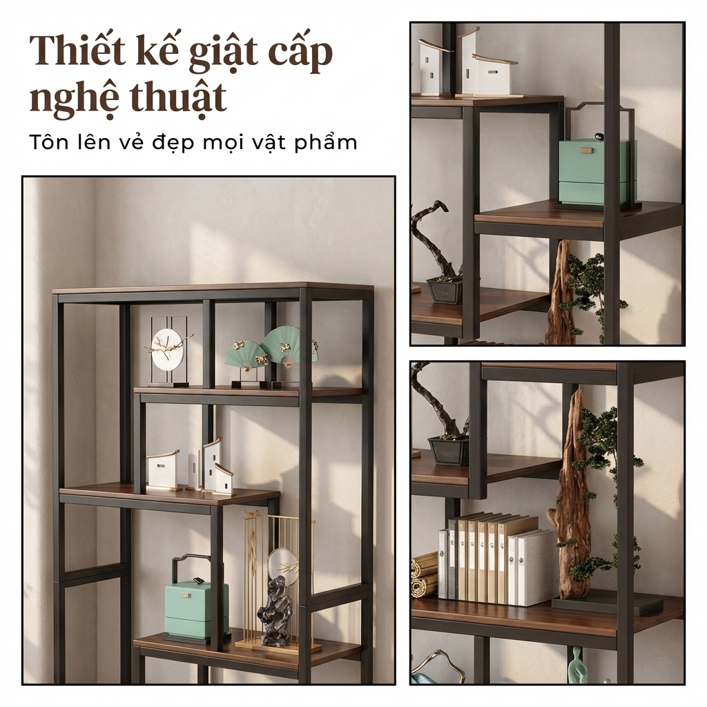 ALOVE Kệ Trang Trí Phòng Khách Kệ Trưng Bày Nhiều Tầng Khung Sắt Có Tủ Lưu Trữ Kệ Sách | BigBuy360 - bigbuy360.vn