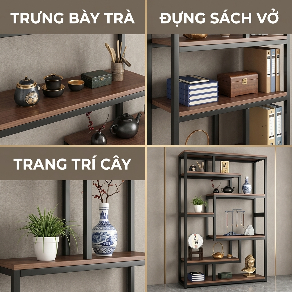 ALOVE Kệ Trang Trí Phòng Khách Kệ Trưng Bày Nhiều Tầng Khung Sắt Có Tủ Lưu Trữ Kệ Sách | BigBuy360 - bigbuy360.vn