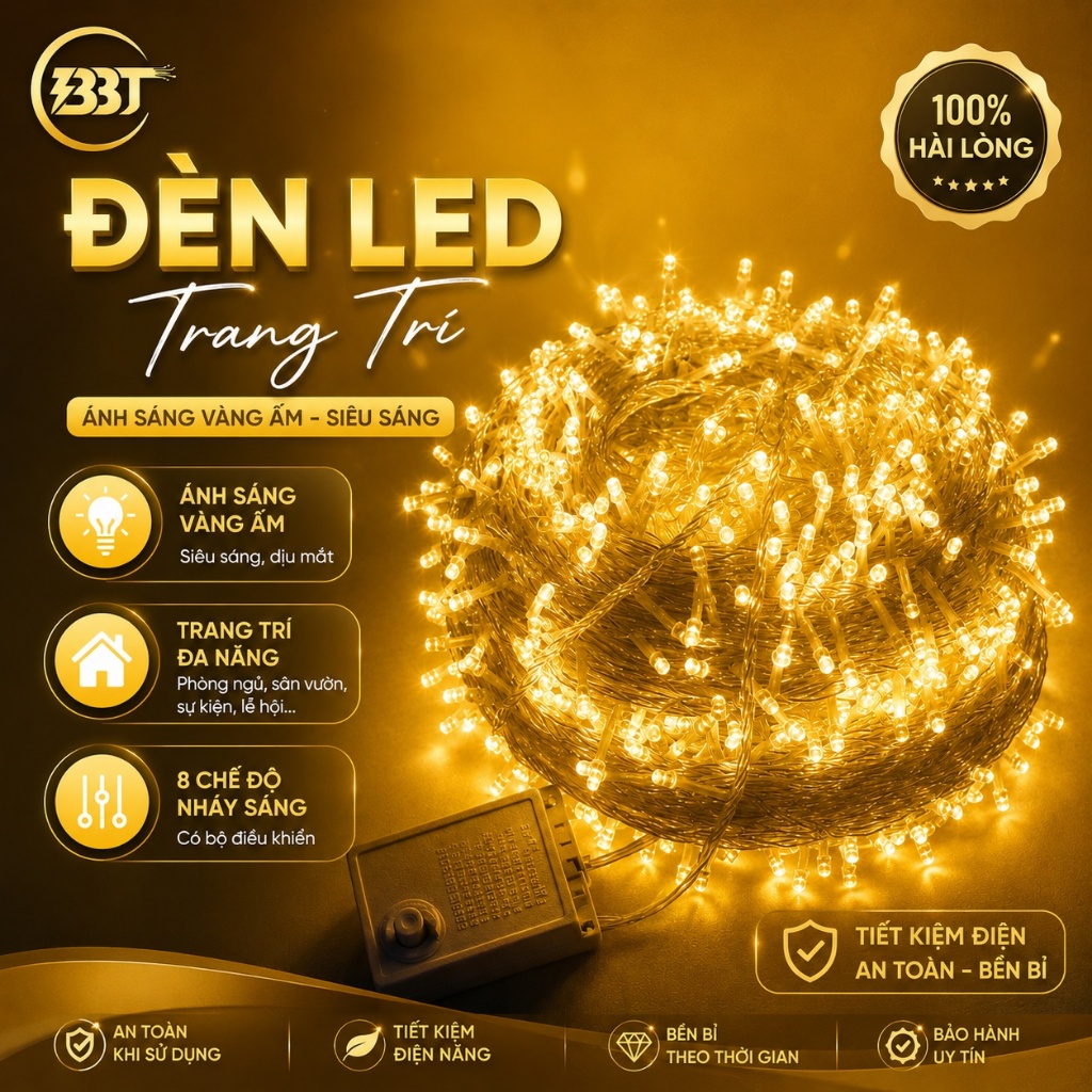 [8 CHẾ ĐỘ] Dây Đèn Led đom đóm 10m cắm điện 8 chế độ nháy dùng trang trí nhà cửa, sân vườn