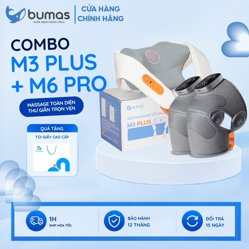 Combo Máy Massage Đầu Gối BUMAS M6 Pro Và Máy Massage Cổ Vai Gáy M3 Plus Kết Hợp Massage, Chườm Nóng