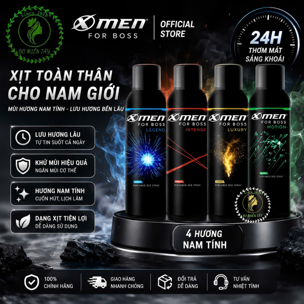Xịt Khử Mùi XMen For Boss 150ml – Hương Nước Hoa Nam Tính, Khử Mùi Hiệu Quả, Thơm Lâu Suốt Ngày