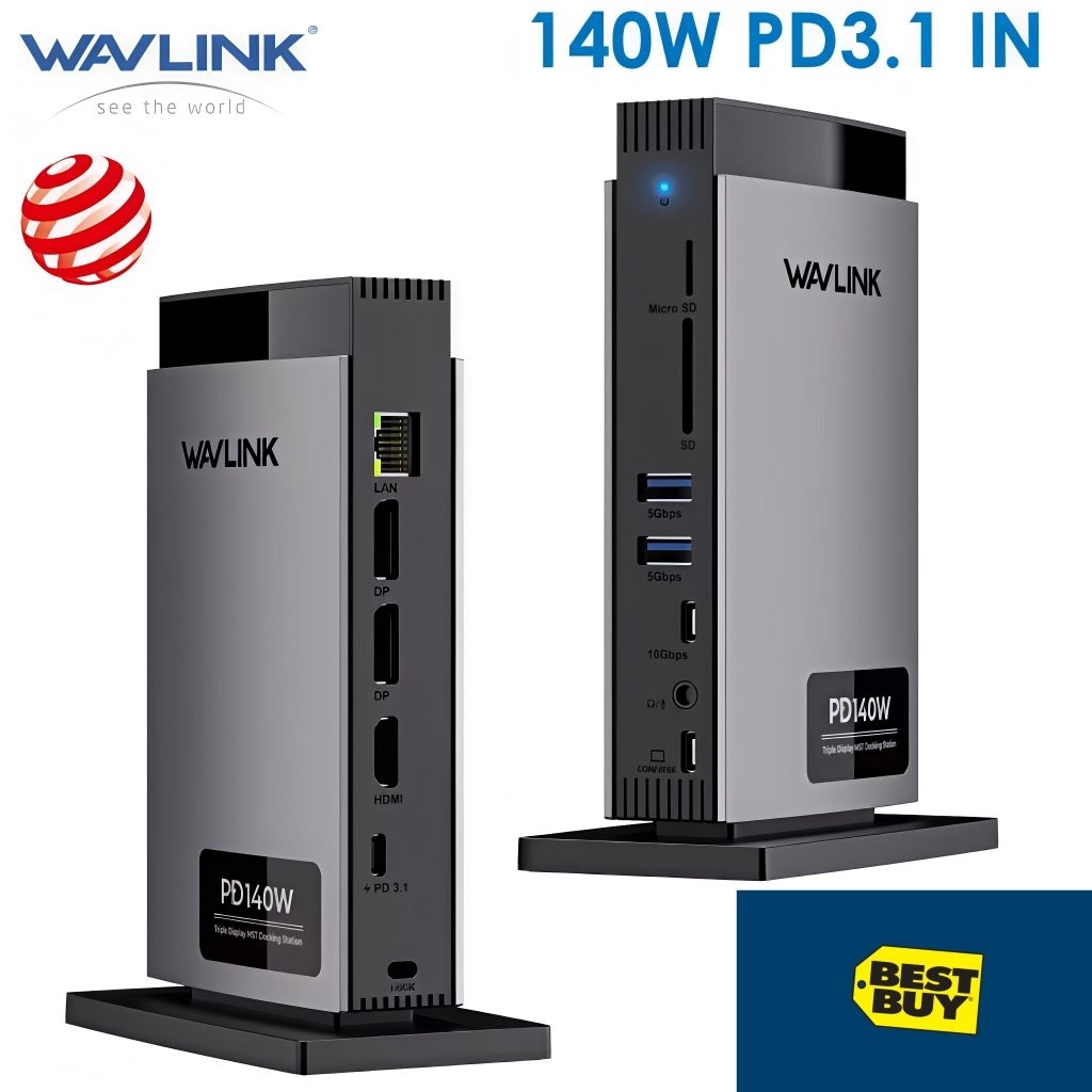 Wavlink 11-in-1 Đế USB-C 3 Màn Hình PD3.1 Hỗ Trợ Sạc 140W với 2x 8K DP HDMI LAN RJ45 USB-C 10Gbps