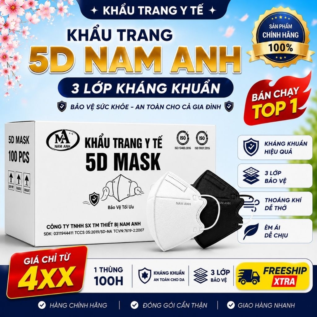 1 Thùng 1000c  Khẩu Trang 5D Nam Anh