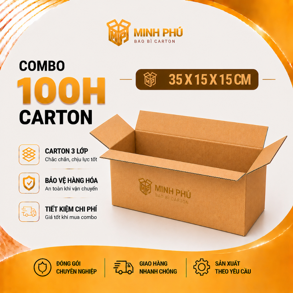 [COMBO] 100 Hộp carton 35x15x15 giá rẻ - Hộp giấy Carton đóng gói hàng hoá, mỹ phẩm, phụ kiện