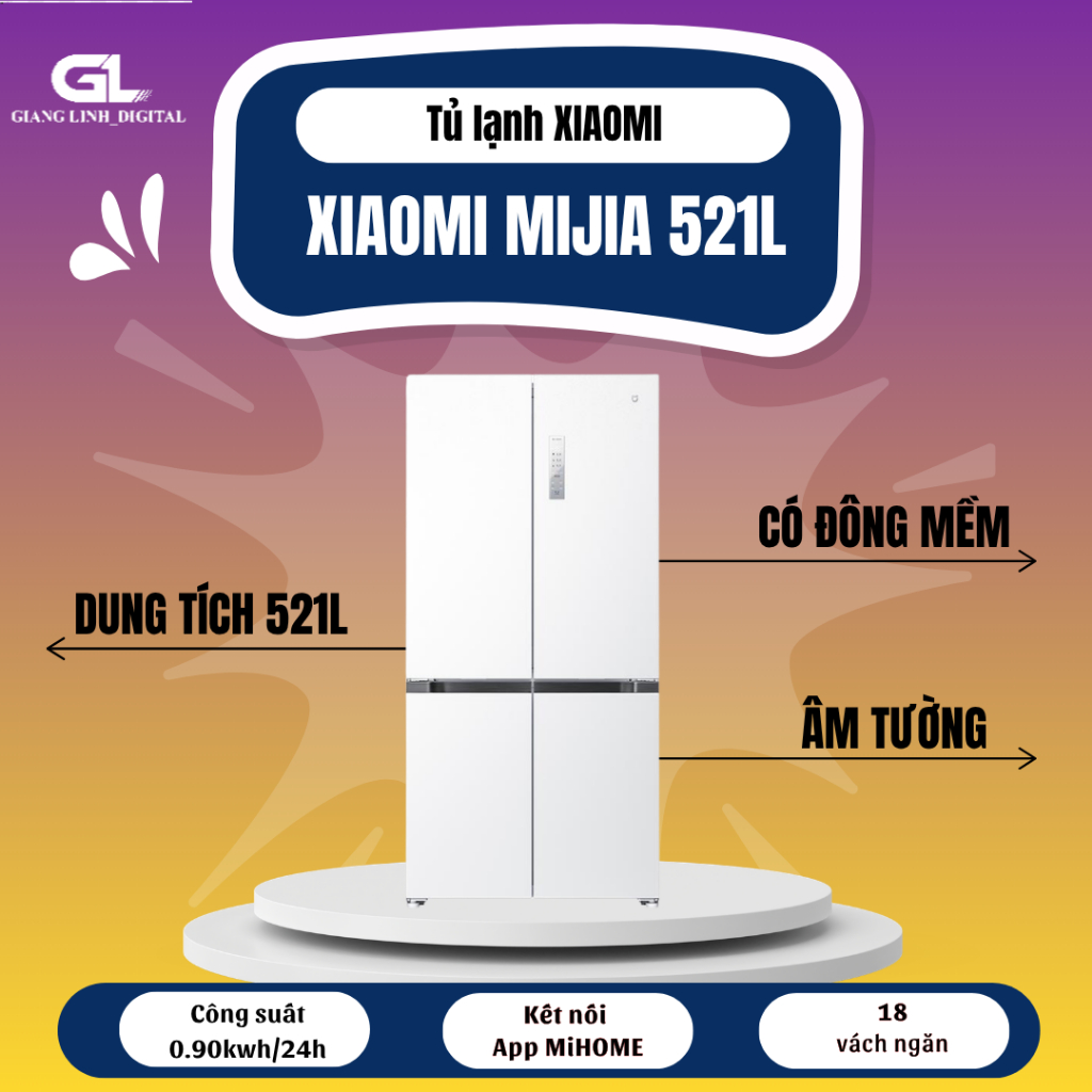 Tủ lạnh Xiaomi Mijia 521L, 4 cửa, làm lạnh nhanh, tiết kiệm điện